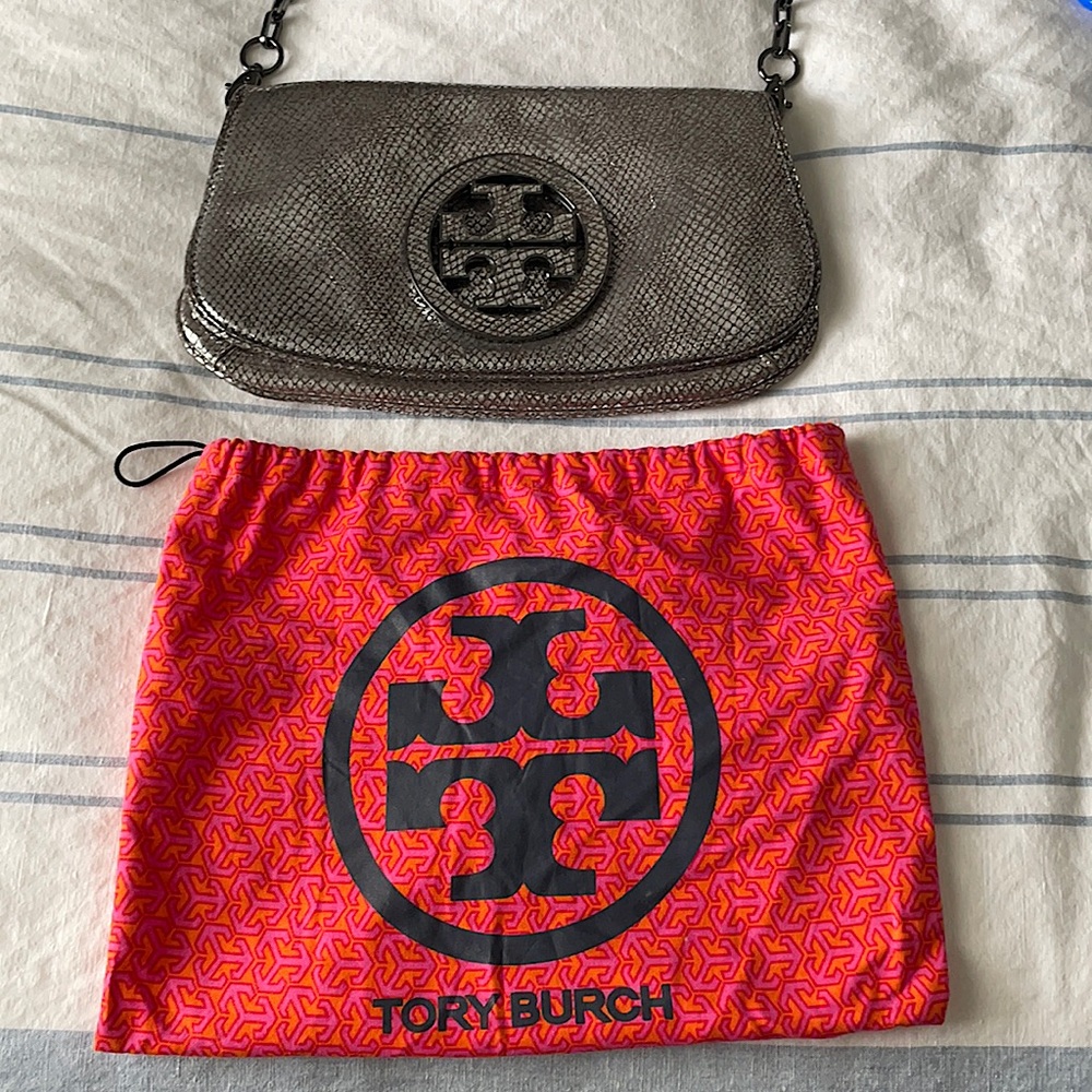 Tory Burch Metallic-silver Leather Shoulder Bag